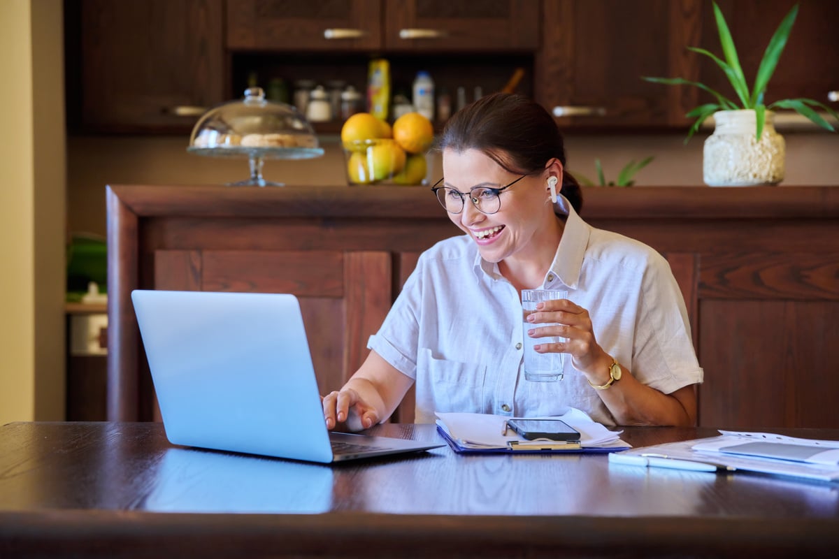 Female teacher, mentor, psychologist at online therapy meeting